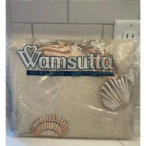 Vintage Wamsutta Queen Fitted Sheet Beach Seashells Beige No-Iron Percale New